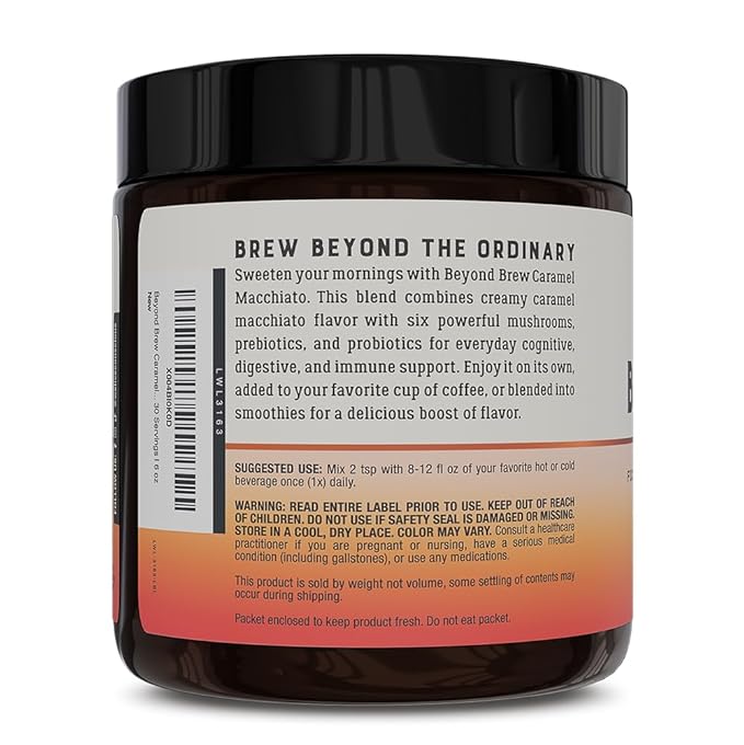 Beyond Brew Caramel Macchiato Coffee Alternative - Low Caffeine Superfood - Powerful Mushroom