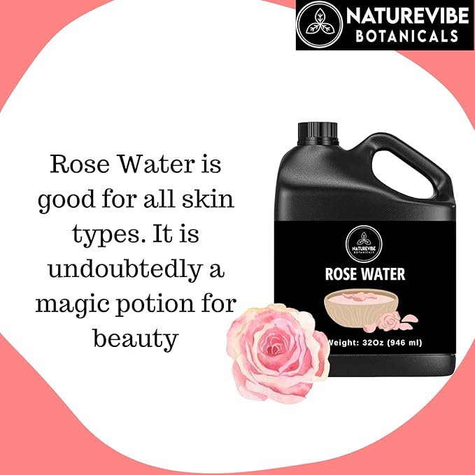 Naturevibe Botanicals Pure Rose Water Toner 32 oz ??Hydrating Facial Mist & Hair Spray | 100%