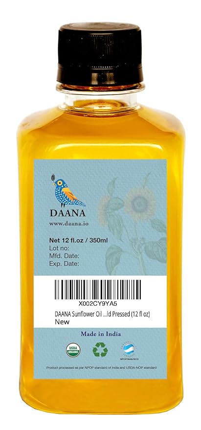 DAANA Sunflower Oil for Skin: Certified USDA Organic, Extra Virgin, Cold Pressed (12 fl oz)