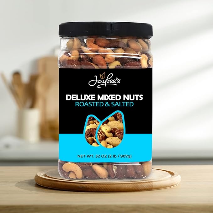 Mixed Nuts Deluxe - Roasted & Salted | 32 oz Reusable Container | Healthy Gourmet Variety Snack Mix
