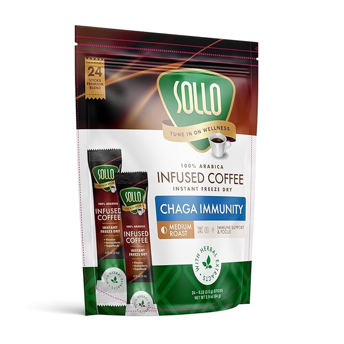 Sollo Chaga Mushroom Instant Coffee Sticks, 24 Servings