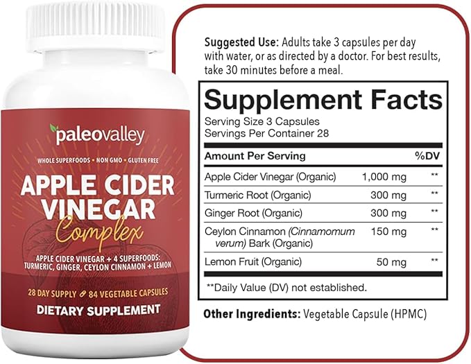 Paleovalley Apple Cider Vinegar Complex with Superfoods - Turmeric, Ginger, Ceylon Cinnamon and