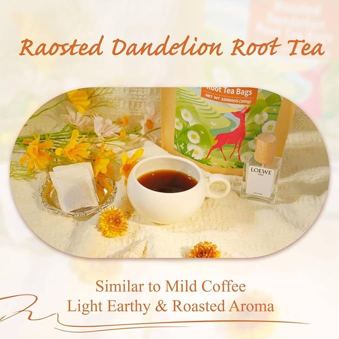 WT WEETEE Roasted Dandelion Root Tea Bags, 100 Count Dandelion Tea with Light Earthy & Roasted