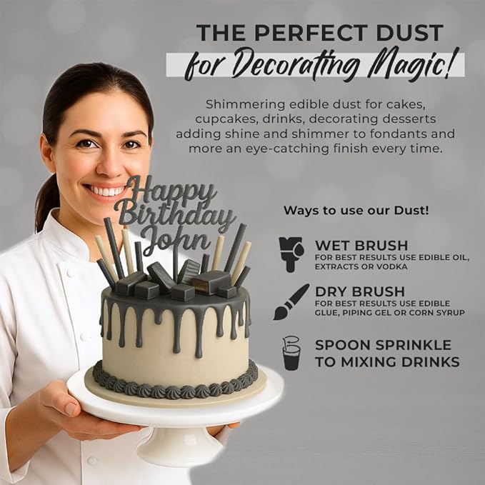 Bulk (20g) Black Luster Dust Edible Cake Decorations, Edible Black Dust for Cakes, Black Edible