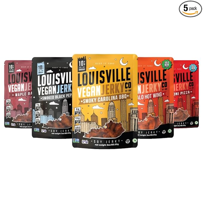 Louisville Vegan Jerky Co. Traditional Variety Bundle Vegan Jerky 3 oz. 5 pack (Smoky Carolina BBQ