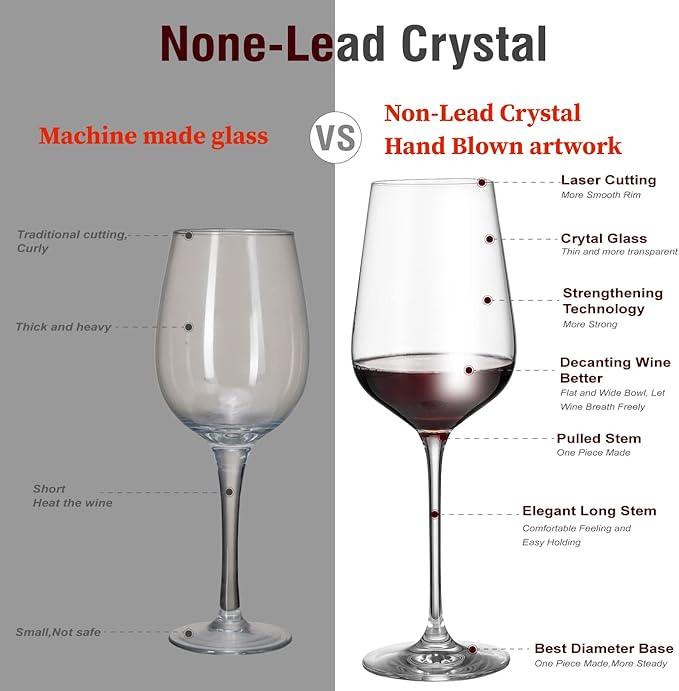 Wine Glasses Set of 6, Crystal Glass with Stem for Drinking Red/White/Cabernet Wine as Gifts Sets