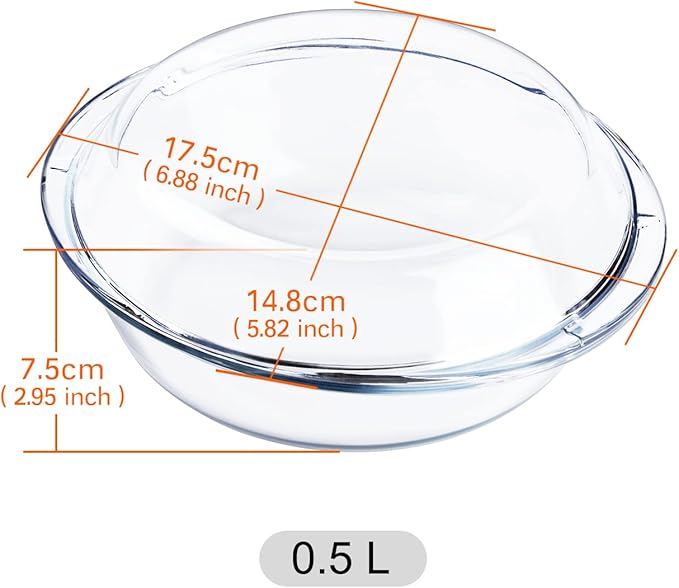 Round Glass Casserole Dish with Glass Lid, Nesting Glass Baking Dish, Heat, Cold and Shock Proof