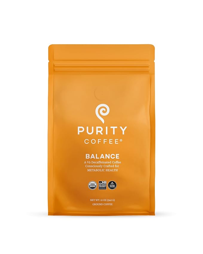 Purity Coffee BALANCE 2/3 Decaf Medium Roast Ground Coffee (12oz Bag) - Specialty-Grade Mountain