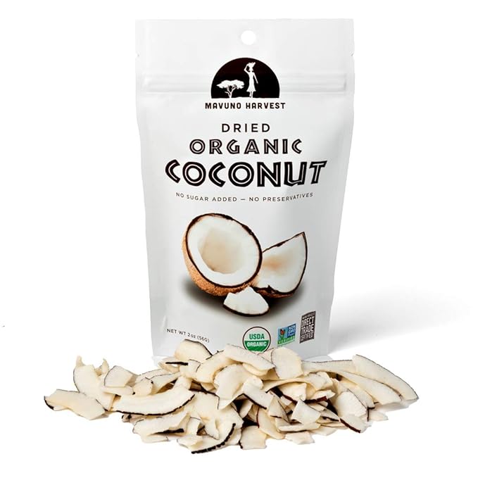 Mavuno Harvest Coconut Chips Dried Fruit Snack | Unsweetened Organic Dried Coconut Strips | Gluten
