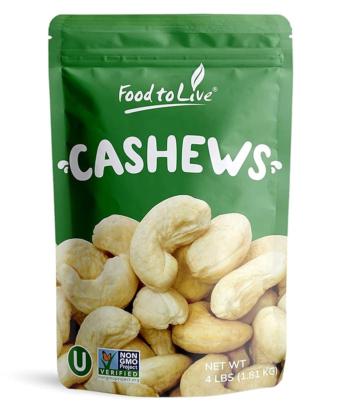 Food to Live Raw Cashews, 4 Pounds ??Non-GMO Verified, Deluxe Whole Nuts, Unsalted, Unroasted, Size