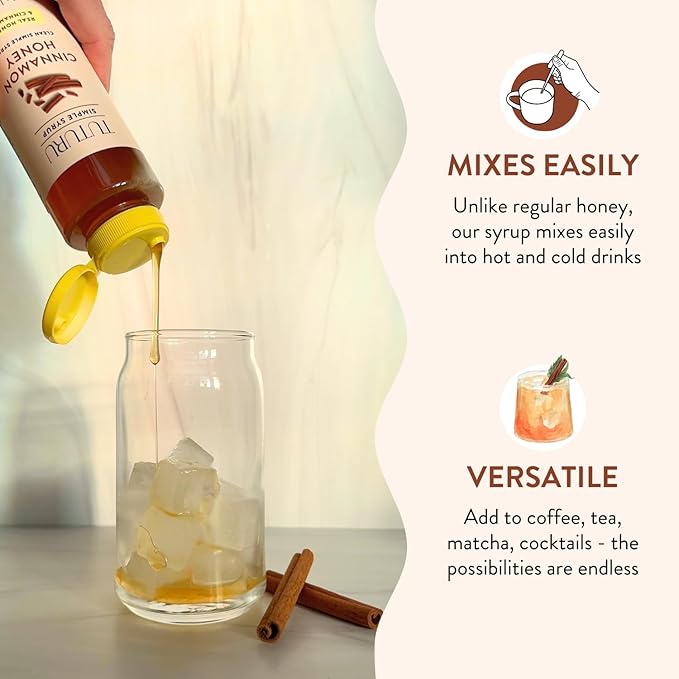 Cinnamon Honey Simple Syrup for Coffee, Cocktails, Tea, Matcha - Clean Simple Syrup with Real