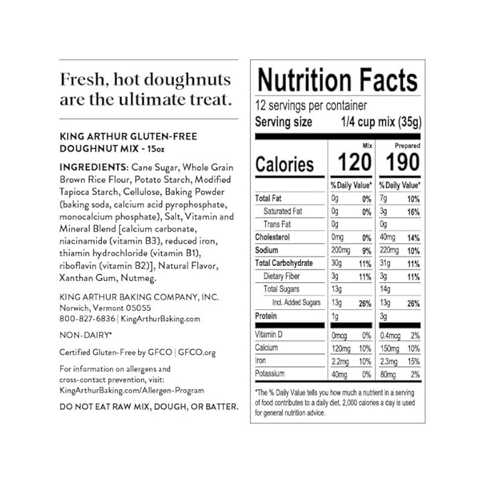 King Arthur Baking Company Gluten-Free Doughnut Mix 15 oz., Baking and Breakfast Mix, Donuts