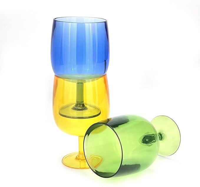 Yalin Set of 6 Unbreakable 12 oz Acrylic Plastic Wine and Water Tumbler Stackable Goblets.