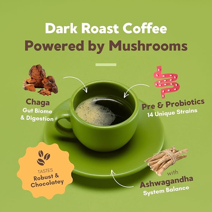 360 Nutrition Instant Mushroom Coffee with Chaga Superfood Mushroom and Prebiotics, Probiotics for