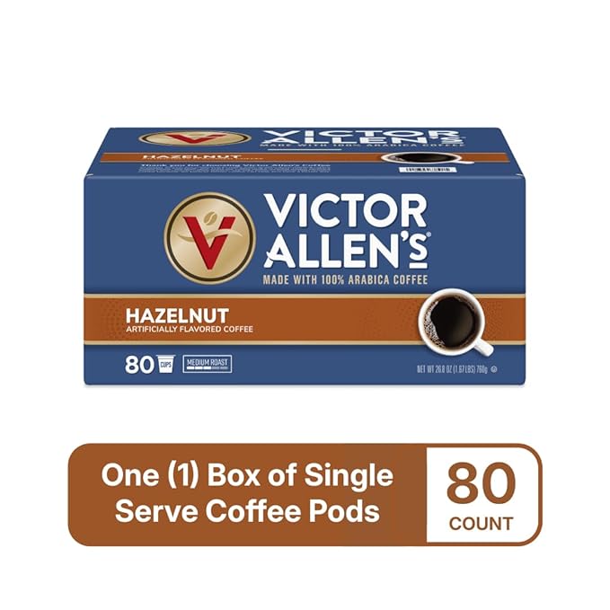 Victor Allen's Coffee Hazelnut Flavored, Medium Roast, 80 Count, Single Serve Coffee Pods for