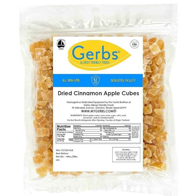 Gerbs Dried Cinnamon Sugar Apple Cubes 4 lbs. | Unsulfured, No Additives, Resealable Bag |