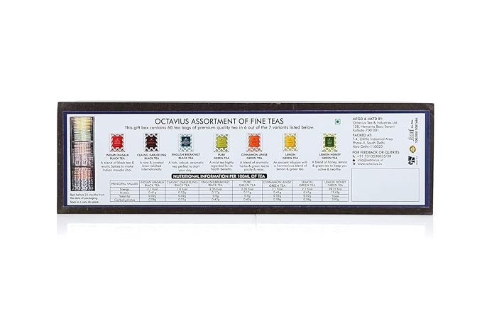 Octavius Gift's Select - Assorted Tea in Elephant Printed Wooden Box | 6 Flavors Black & Green, 60