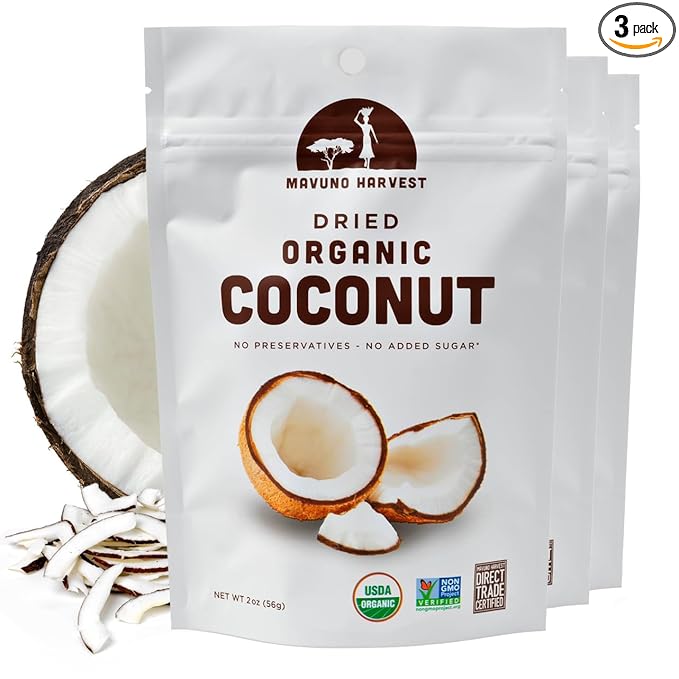 Mavuno Harvest Coconut Chips Dried Fruit Snack | Unsweetened Organic Dried Coconut Strips | Gluten