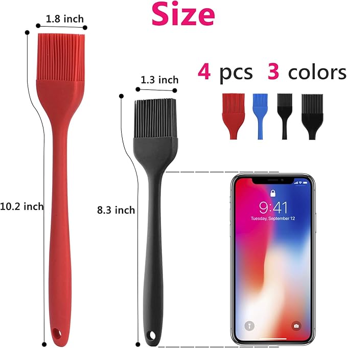 Silicone Basting Pastry Brush Set 4 Pack Heat Resistant Spread Oil Butter Sauce for BBQ Grill