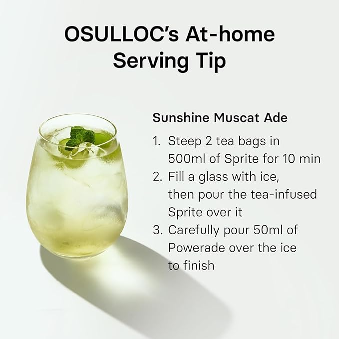 OSULLOC Sunshine Muscat Cold Brew Tea, Sweet Muscat flavored iced tea, Hydration Tea Packets (20ea