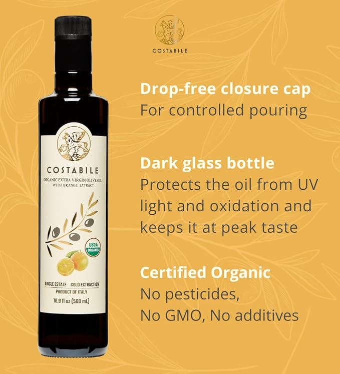 Orange Infused Olive Oil Extra Virgin from Puglia, Italy. Organic Olive Oil Infused with Natural