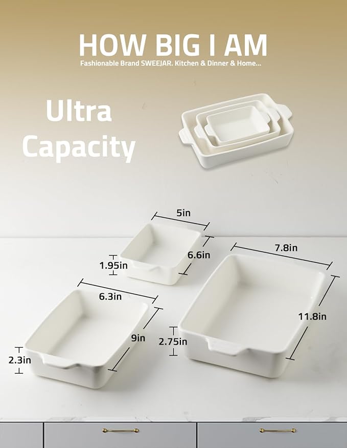 Sweejar Ceramic Bakeware Set, Rectangular Baking Dish for Oven Lasagna Pans for Cooking, Kitchen