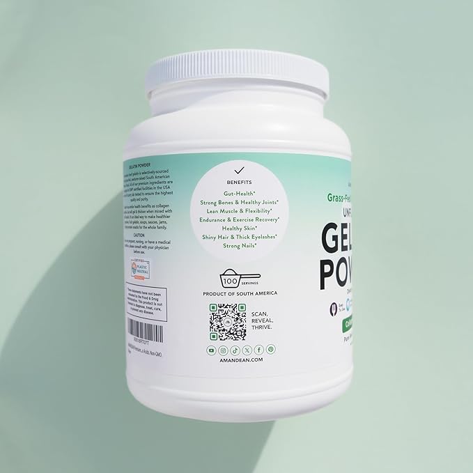 AMANDEAN Premium Gelatin Powder XL. Grass-Fed Beef Collagen Protein Supplement. Unflavored. Healthy