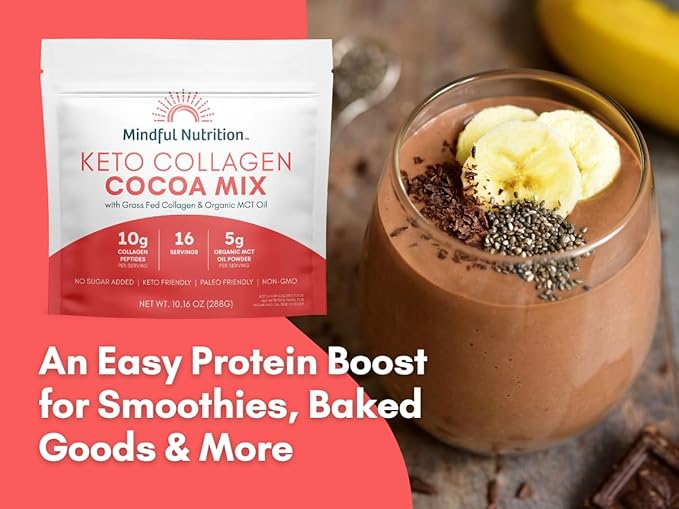 Mindful Nutrition Keto Protein Cocoa Mix with Collagen Peptides Powder & Organic MCT Oil Friendly