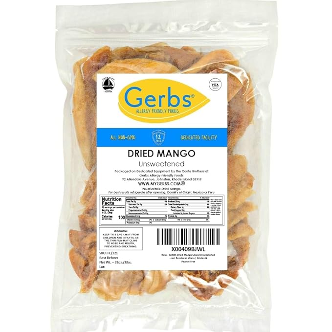 Gerbs Dried Mango Slices Unsweetened 2 lbs. | Dehydrated, Unsulfured, Resealable Bag | Naturally
