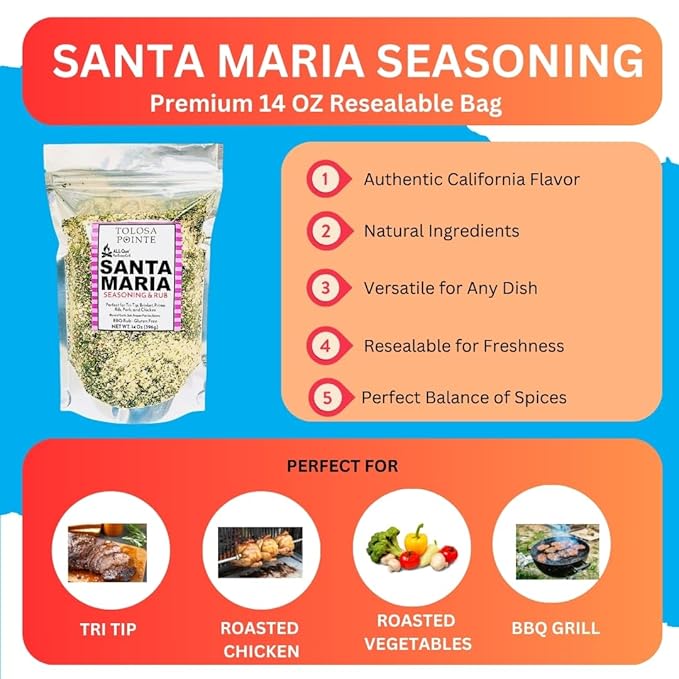 Tolosa Pointe All Que Santa Maria Seasoning & BBQ Rub for Chicken, Steak, Pork, Ribs, Prime Rib