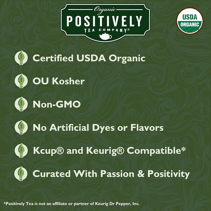 Organic Positively Tea Company, Organic Green Tea, K-Cup Compatible, 24 Pods
