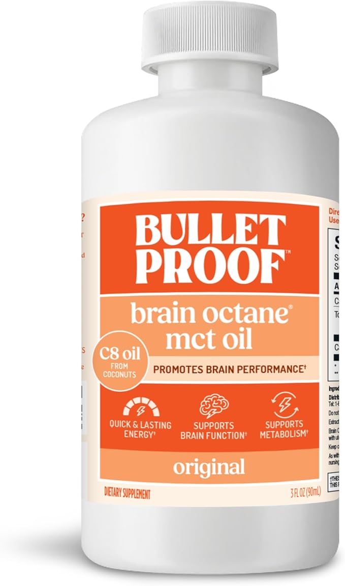 Bulletproof Brain Octane C8 MCT Oil Travel Size, 3 Ounces, Keto Supplement for Sustained Energy and
