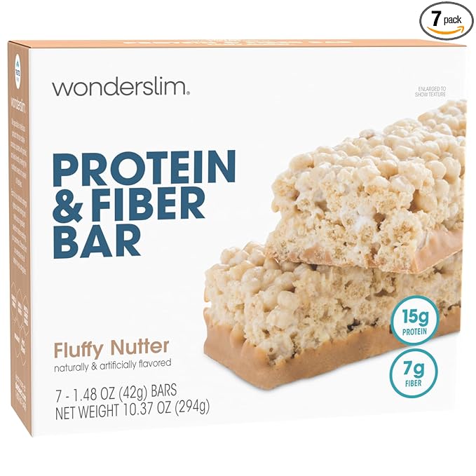 Wonderslim High Fiber Protein Bars, Fluffy Nutter | 15g Protein, 7g Fiber | Low Sugar, Low Carb |
