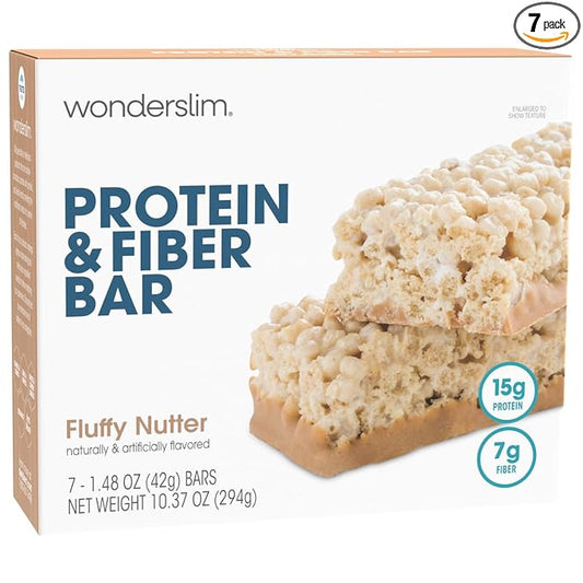 Wonderslim High Fiber Protein Bars, Fluffy Nutter | 15g Protein, 7g Fiber | Low Sugar, Low Carb |