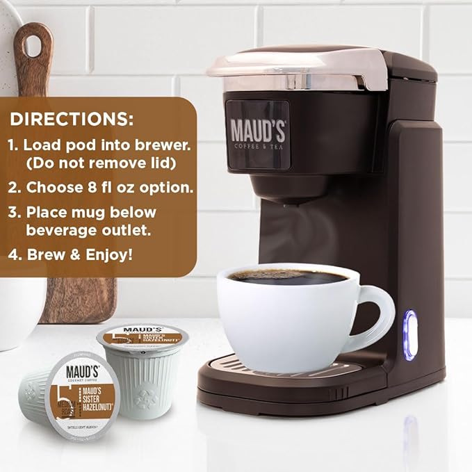 Maud's Sweet Hazelnut Flavored Coffee Pods, 18 ct, Medium Roast Flavored Coffee in Recyclable