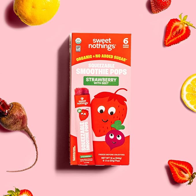 Sweet Nothings, Strawberry, USDA Organic Kids' Squeezable Fruit Smoothie Popsicle Pops, Value Pack