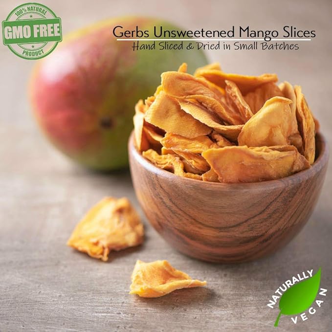 Gerbs Dried Mango Slices Unsweetened 2 lbs. | Dehydrated, Unsulfured, Resealable Bag | Naturally