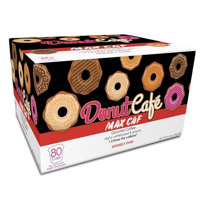 Donut Café Max Caf - Bold & Powerful High Caffeine Intensely Dark Roast Coffee Pods – For Keurig K