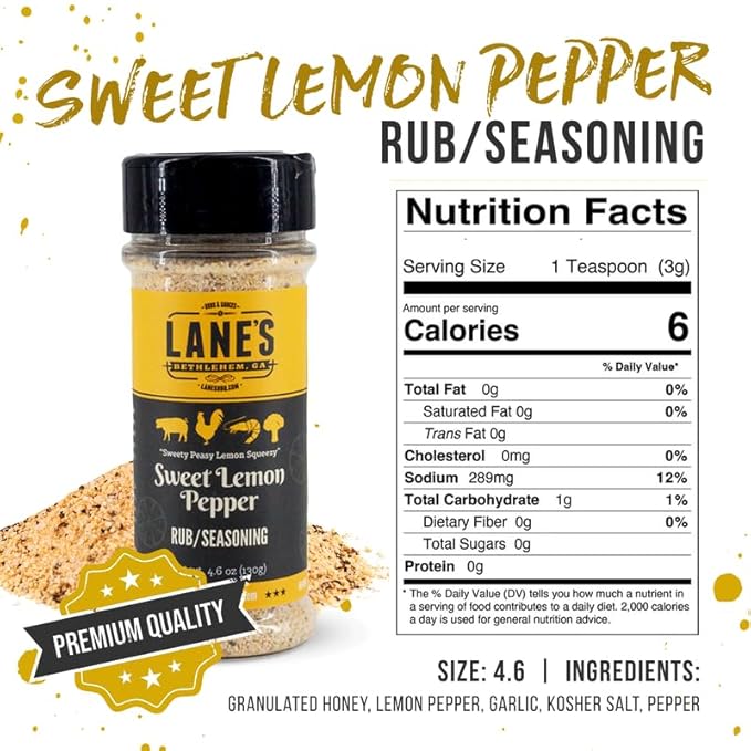 Lane's Sweet Lemon Pepper Seasoning, All-Natural Lemon Seasoning Blend with Citrus, Lemon Pepper