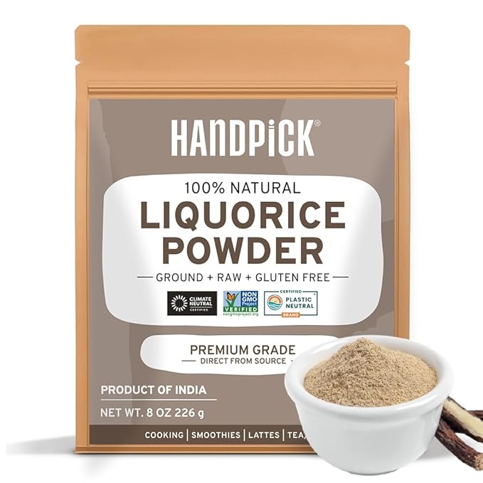HANDPICK Licorice Root Powder (226g/8oz) Non GMO, Gluten Free, 100% Raw Ground Mulethi, Sourced