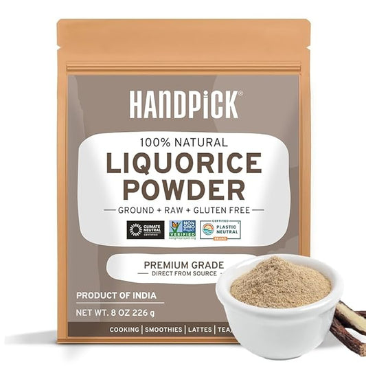 HANDPICK Licorice Root Powder (226g/8oz) Non GMO, Gluten Free, 100% Raw Ground Mulethi, Sourced