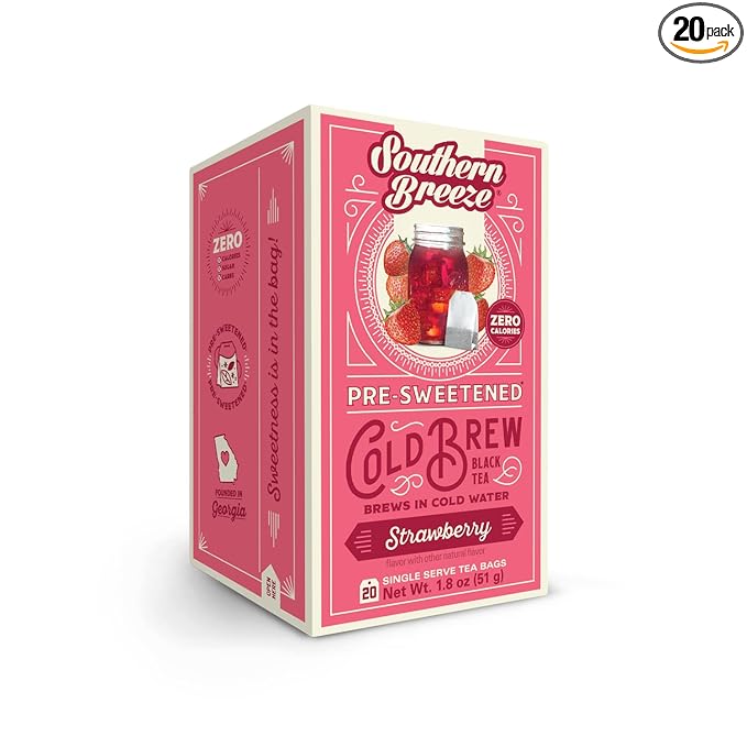 Southern Breeze Cold Brew Sweet Tea Strawberry Iced Tea with Black Tea and Zero Carbs Zero Sugar