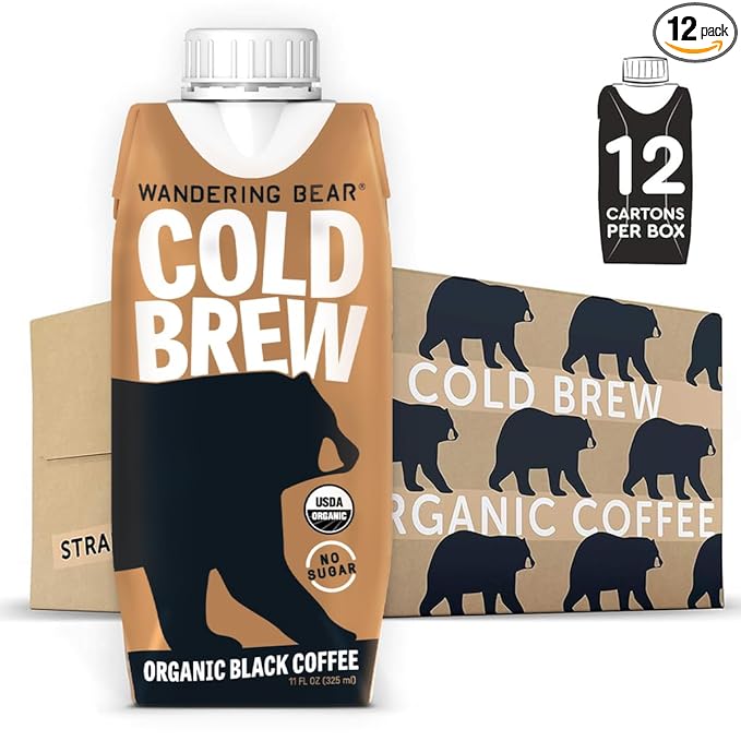 Wandering Bear Straight Black Organic Cold Brew Coffee On-the-Go, 11 fl oz, 12 pack - Extra Strong
