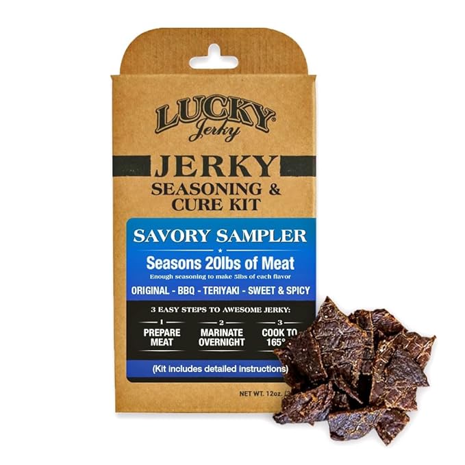 Lucky Jerky Ultimate Savory DIY Seasoning Kit - Makes 20lbs Total with 4 Flavors - Original, BBQ