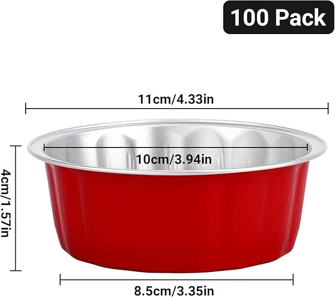 Beasea Disposable Aluminum Foil Cups 100 Pack, 8 oz 235ml 3.9" Bake Ramekin Cup Muffin Cupcake