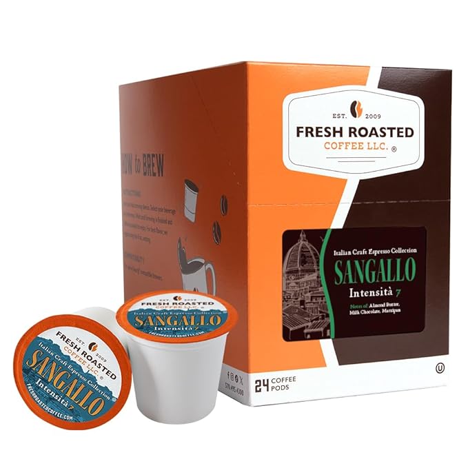 Fresh Roasted Coffee, Sangallo Italian Craft Artisan Blend, Dark Roast, Kosher, 24 Pods for K cup