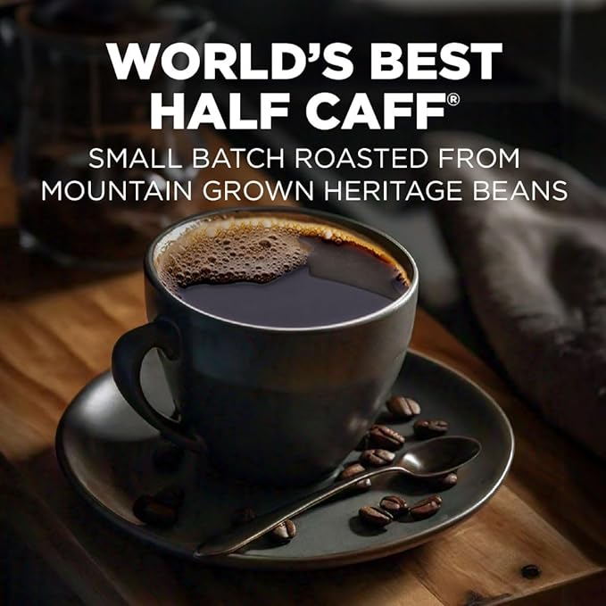 Maud's Half Caffeine Instant Coffee, 24 ct, 100% Arabica Coffee, Medium Roast, Instant Hot or Iced