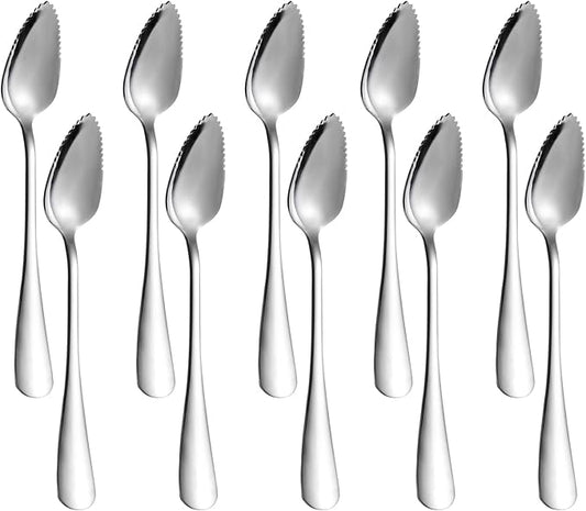 10 PCS Grapefruit Spoons, Stainless Steel Grapefruit Spoon Utensil Set, Serrated Edge & Thick Gauge