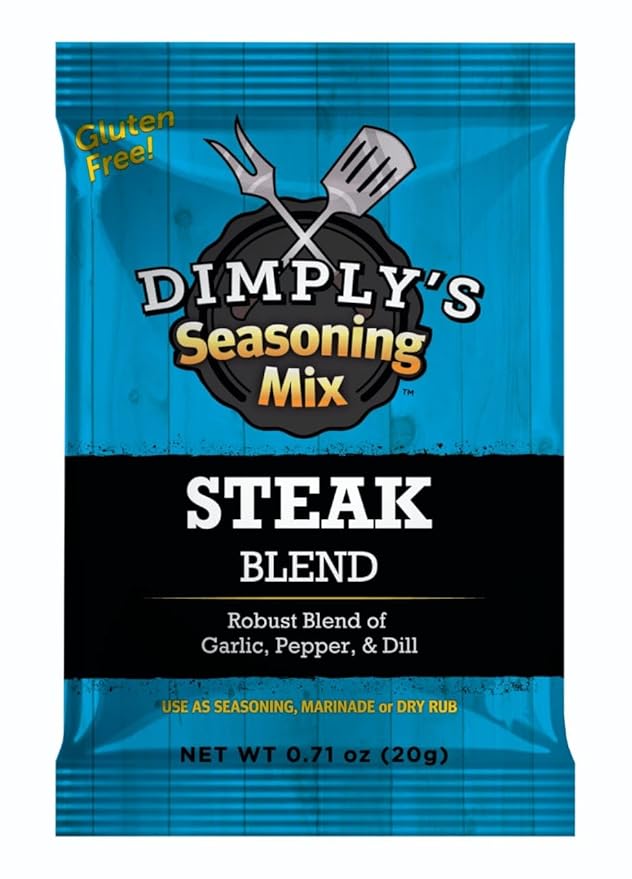 Dimply's Steak Seasoning Mix ??12 Pack, Single Serve Dry Rub and Marinade ??Garlic Pepper Dill