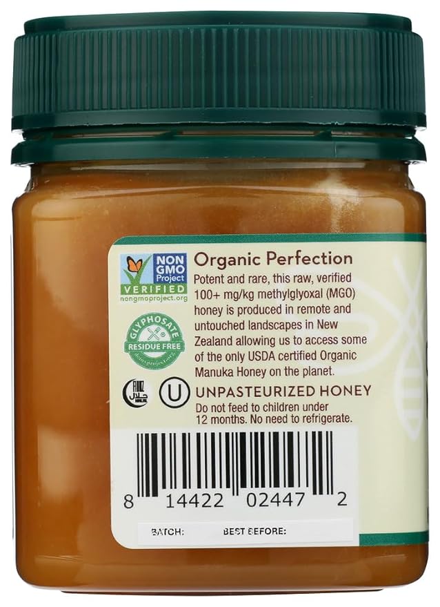 Wedderspoon Raw Premium USDA Certified Organic Manuka Honey, 100+ MGO, 8.8 Oz, Unpasteurized New